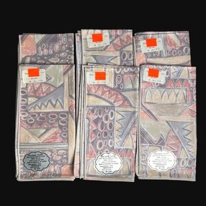 Vintage Sunweave Cotton Napkins Set of 6 Abstract Geometric Metallic Silver Pink